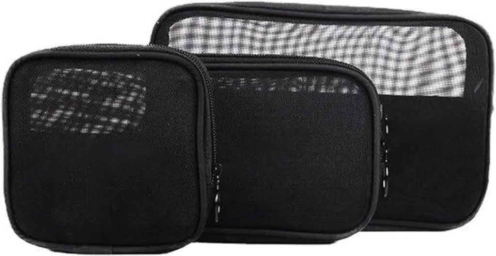 Trousse de toilette légère en nylon noir, 3 tailles avec zip de sécurité