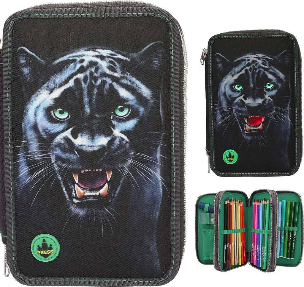 Trousse scolaire 3 compartiments avec LED Adventure World motif Panthère
