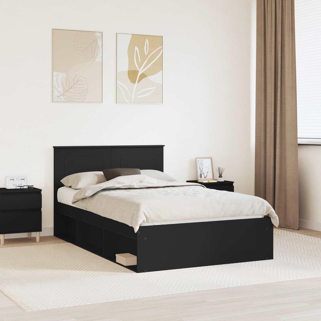 Best Möbel Doppelbett - MODERENE Bettrahmen mit Kopfteil Schwarz 135 x 190 cm Holzwerkstoff - Klassische Betten CJG8047092