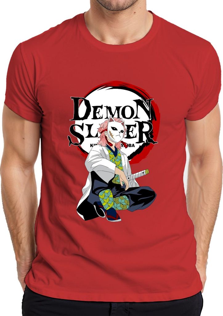 Demon Slayer Sabito Maske Anime Kimetsu no Yaiba Geschenk Herren T-Shirt, Rot, XXL