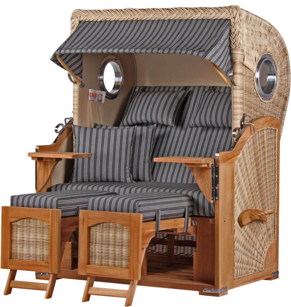 Strandkorb-Set - bene living - Ammersee Teak - PE shell - Modell 500 - inkl. Liftersystem
