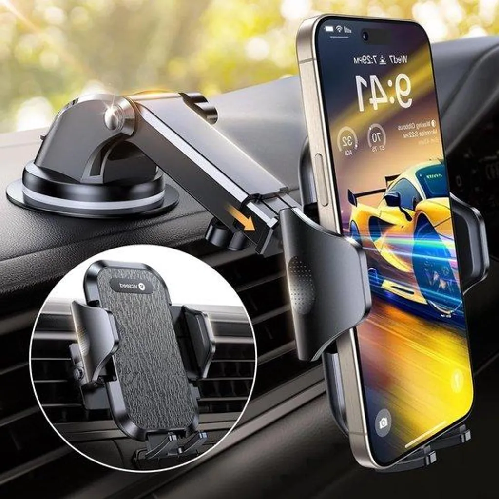 Support voiture 3-en-1 robuste : fixation métal pour iPhone et Samsung
