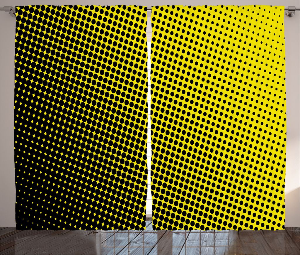 ABAKUHAUS Ombre Rustikaler Vorhang, Gelbes Thema mit Punkten, Wohnzimmer Universalband Gardinen mit Schlaufen und Haken, 280 x 225 cm, Gelb und Sch...