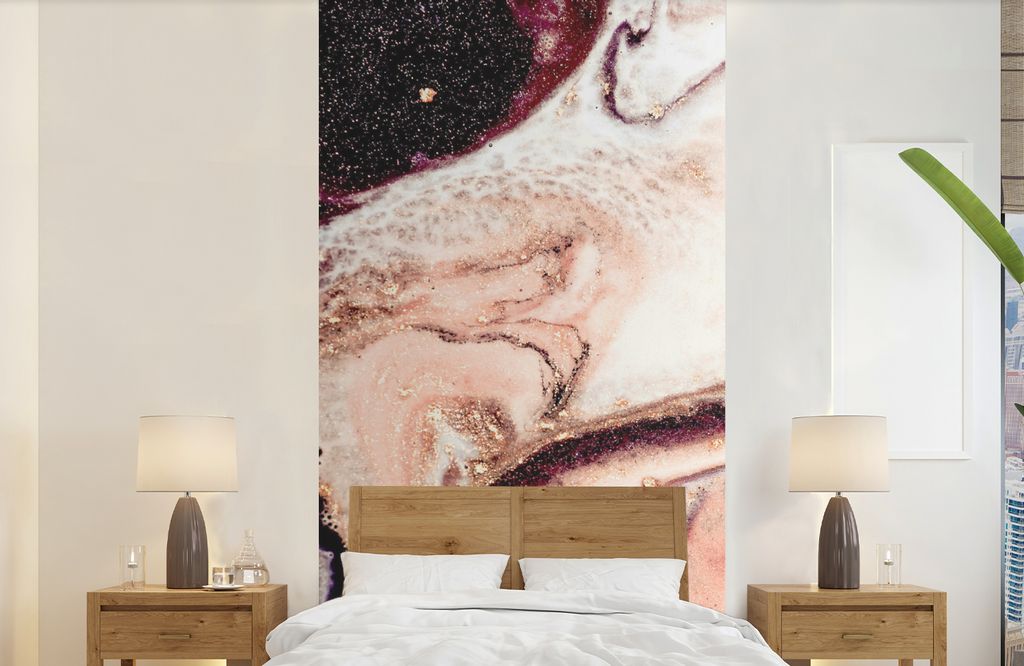 MuchoWow Fototapete für Wohnzimmer oder Schlafzimmer Wandtapete Vinyl Motivtapete Stein - Marmor - Edelstein - Abstrakt - Natur - Rosa - 120x240...