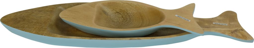 Fine Asianliving Mangowood Decorative Plates Set/2 Fish Hand Thailand Blue