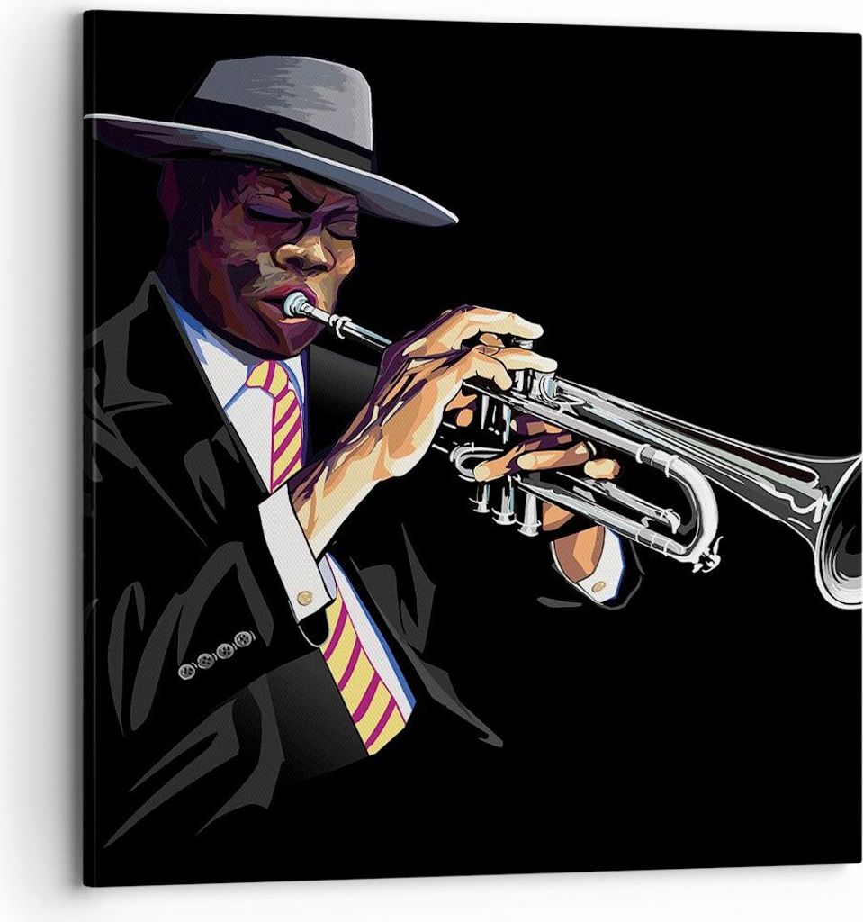 Bild auf Leinwand - Leinwandbild - Jazz Musik Musiker - 70x70cm - Wand Bild - Wanddeko - Wandbilder - Leinwanddruck - Bilder - Kunstdruck - Wanddek...