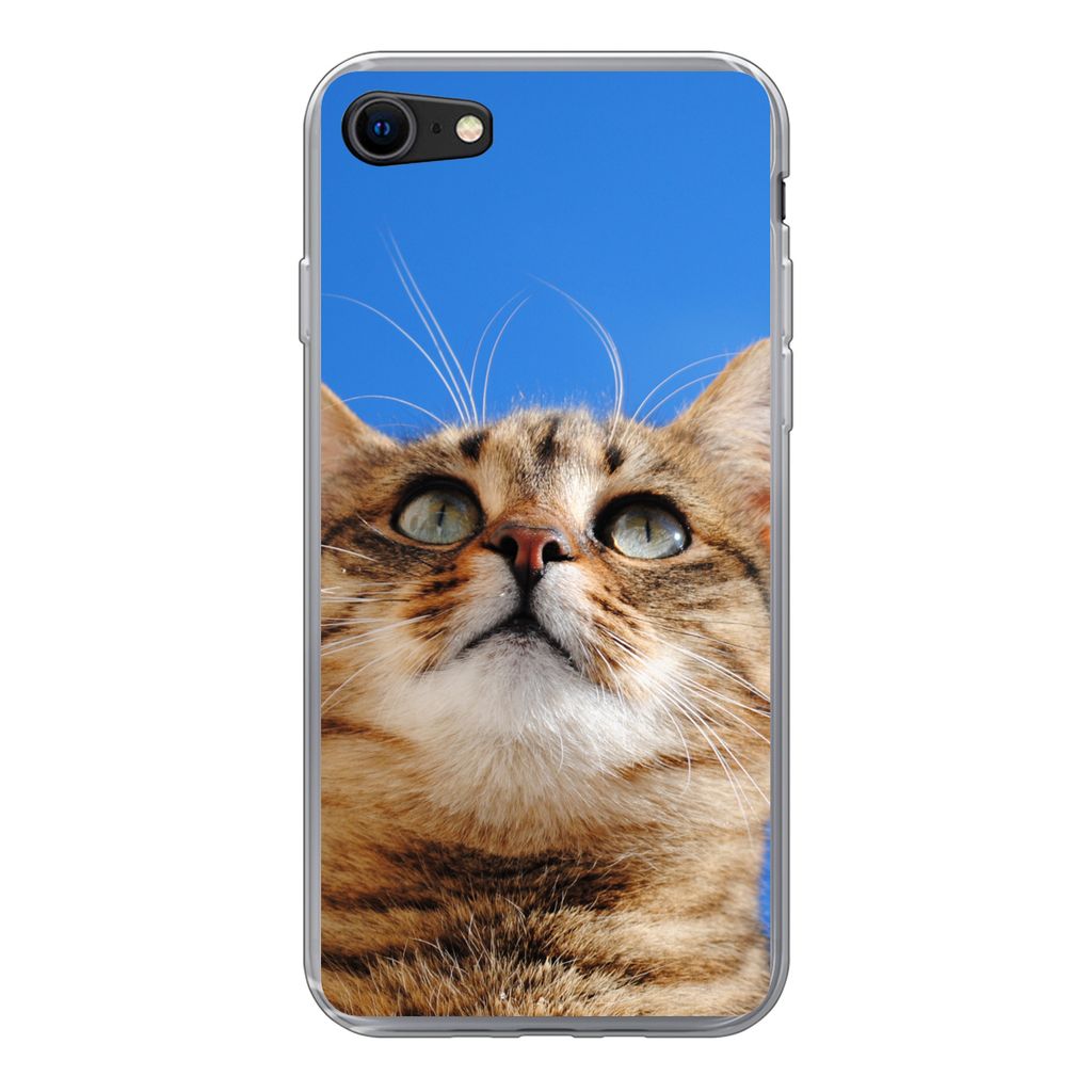 MuchoWow Handyhülle Schutzhülle Hülle für iPhone SE 2020 Katze - Braun - Luft - Mädchen - Jungen - Kinder Silikon Softcase Handy Hülle - Ka...