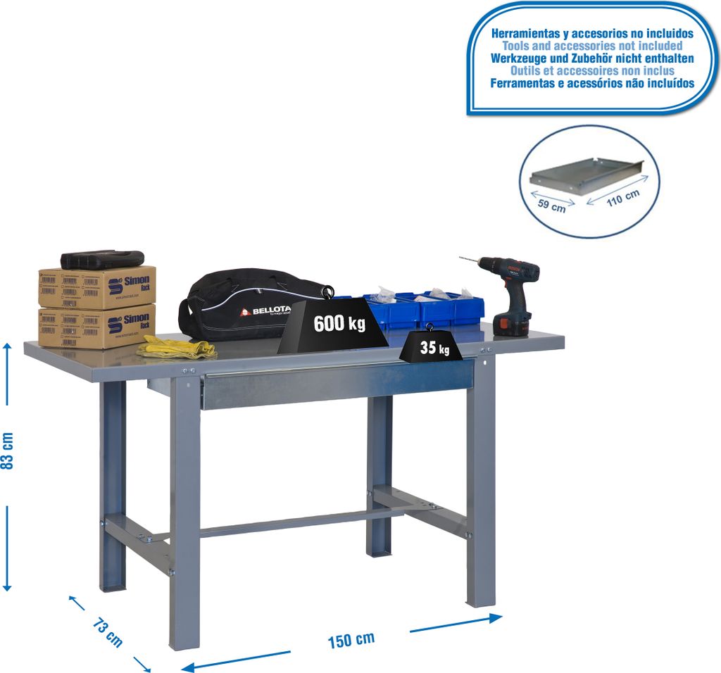 Simonrack Werkbank SIMONWORK BT6 BOX grau 1 Schublade 150,0 x 73,0 x 83,0 cm