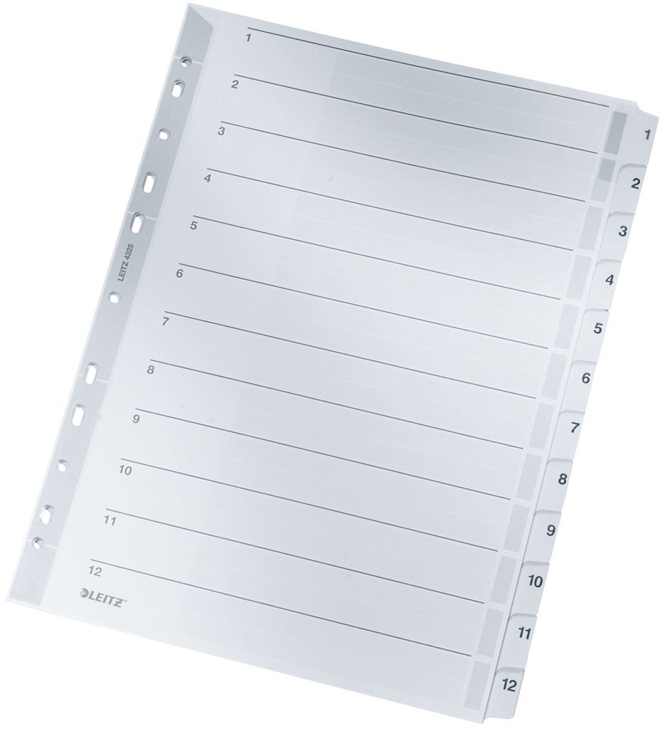 LEITZ Mylarkarton Register Zahlen A4 1-12 12-teilig grau 160 g/qm
