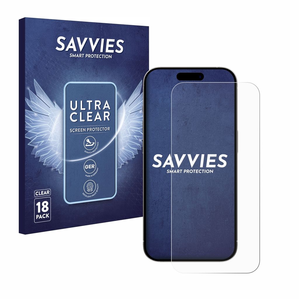 18x Für Apple iPhone 15 Pro Schutzfolie Savvies Displayschutz Display Schutz Folie Klar Transparent