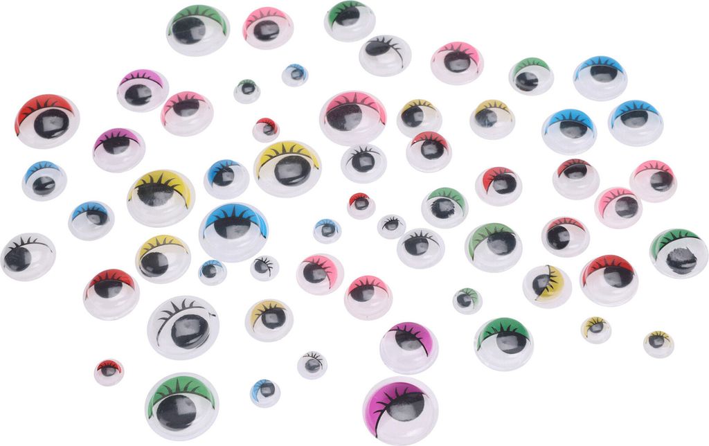 Wackelaugen mit Wimpern 5mm - 15mm selbstklebend Bunt