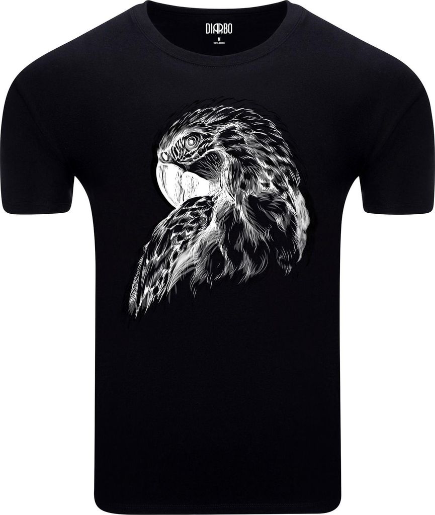 Diarbo Herren T-Shirt mit Tierliebhaber Druck Papagei-Ara-Skizze Schwarz Gr.M