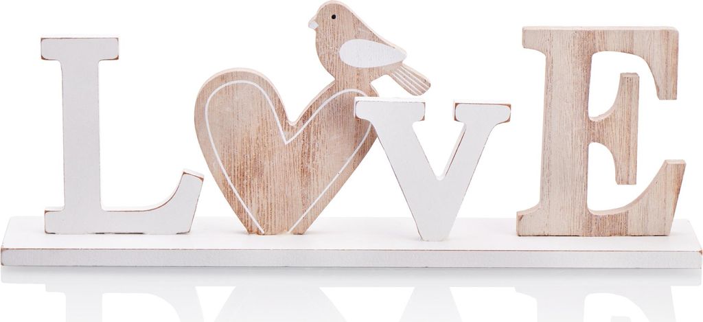 com-four Deko Aufsteller aus Holz - Schriftzug LOVE mit Herz und Vogel - Deko-Schriftzug zum Hinstellen - dekorativer Aufsteller für Frühjahr u...