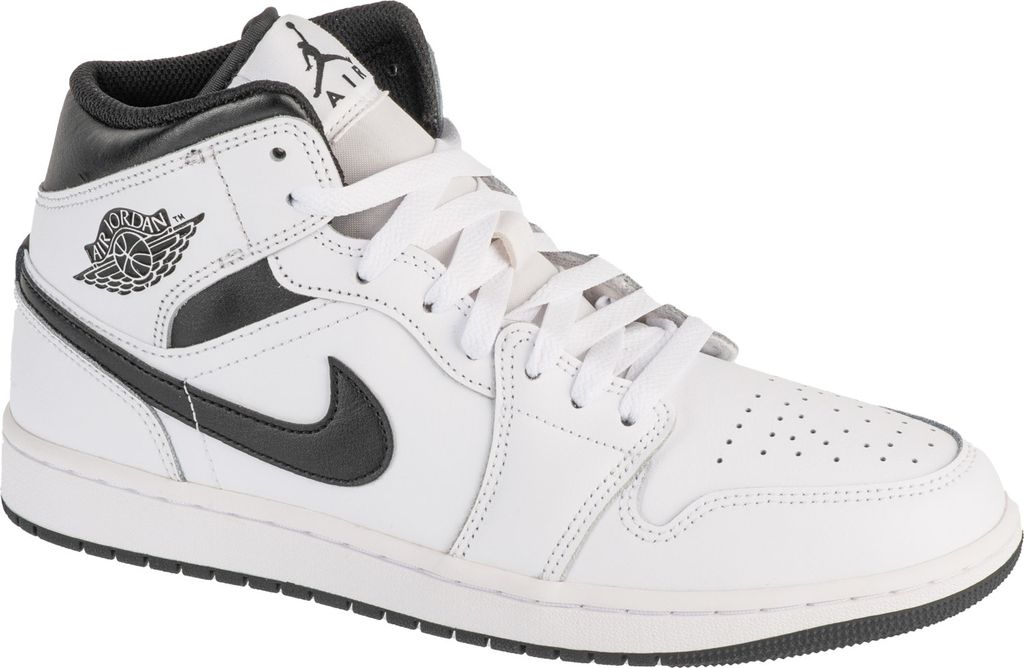 A single Nike Air Jordan 1 Mid sneaker is shown from the side against a white background.