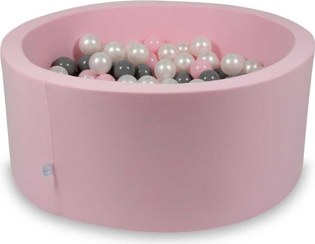 Bällebad 90x40cm rosa – Mit 300 Bällen / Perlmutt, Grau, Babyrosa