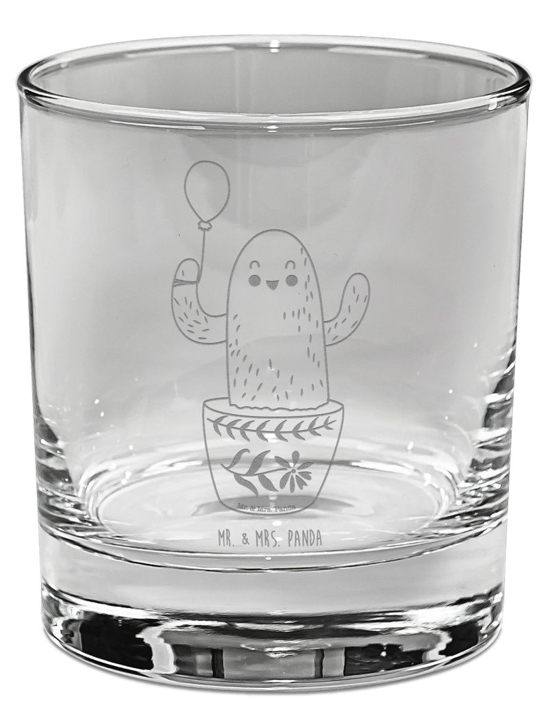 Mr. & Mrs. Panda Whiskyglas Kaktus Luftballon - Transparent - Geschenk, Tumbler, Kakteen, Prüfung, Ausbildung, Gravur, Whiskeyglas, Neustart, Glas...