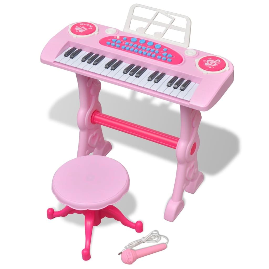 vidaXL Kinder Piano Keyboard Hocker Klavier Spielzeug Mikrofon Blau/Rosa S 