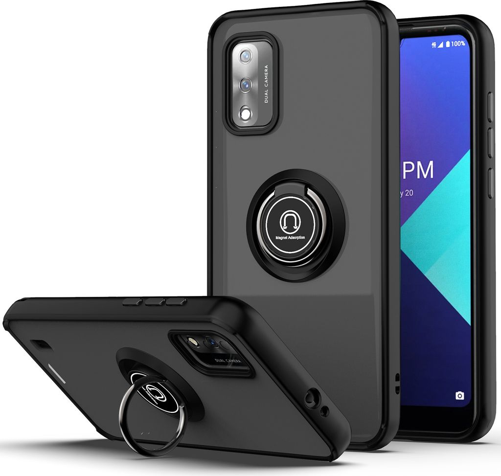 Wiko Ride 3 Hülle, Ring Halter Ständer Matte Transluzent TPU Rahmen Stoßfest Schutzhülle für Wiko Ride 3 Schwarz