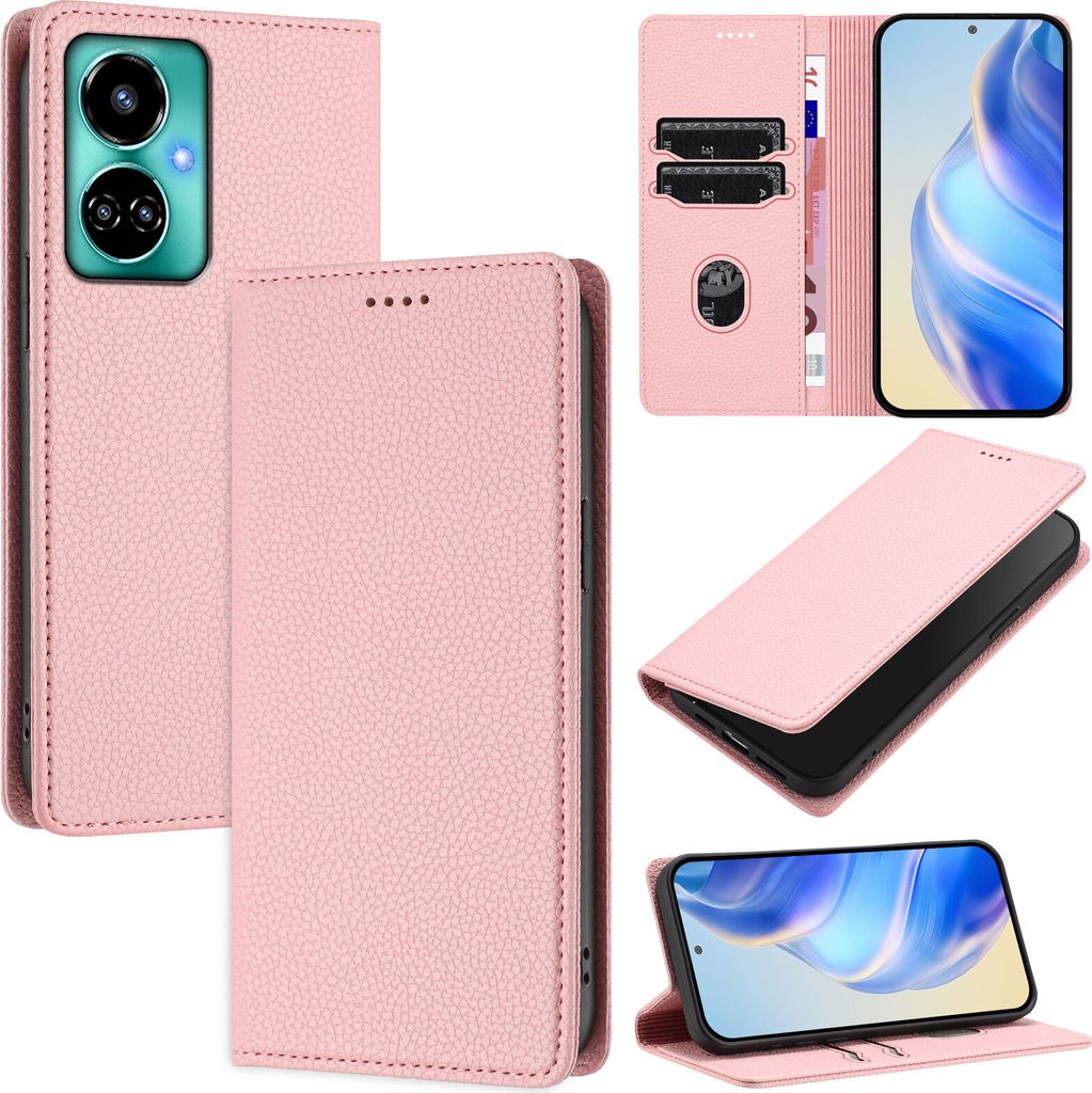 Litchi Leder Handyhülle für Tecno Camon 19/Camon 19 Pro 5G Wallet Kartenfächer Standfunktion Hülle Pink