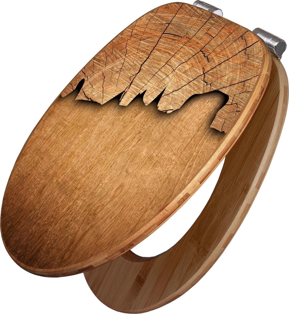banjado Design WC Sitz Bambus Absenkautomatik -Baumscheibe - Toilettendeckel mit Absenkautomatik Holz/hochwertiger Bambus Klodeckel/WC-Sitz für al...