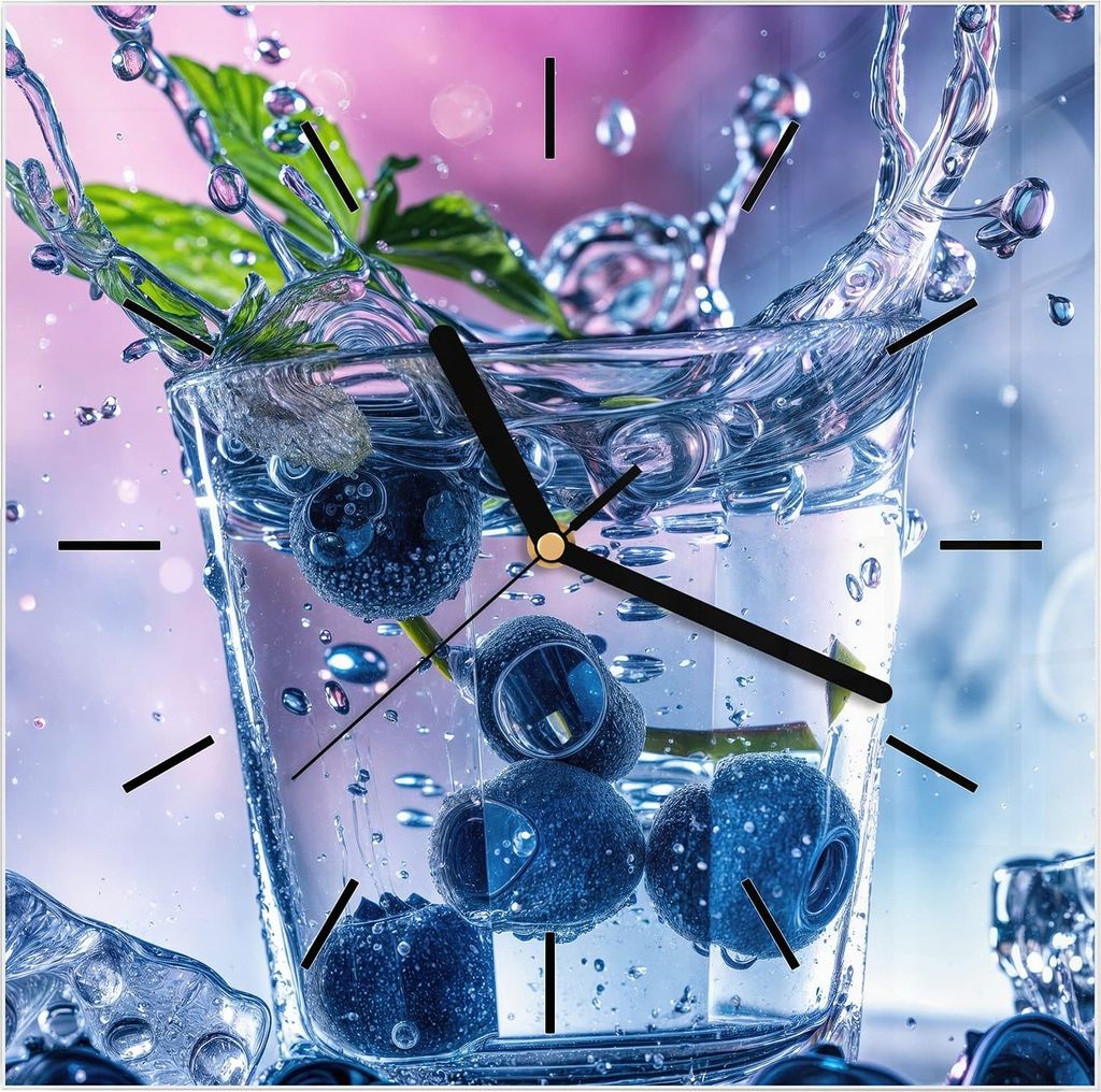 Wanduhr aus Glas mit Motiv Erfrischendes Getränk- 30 x 30 cm - inkl. Aufhängesystem