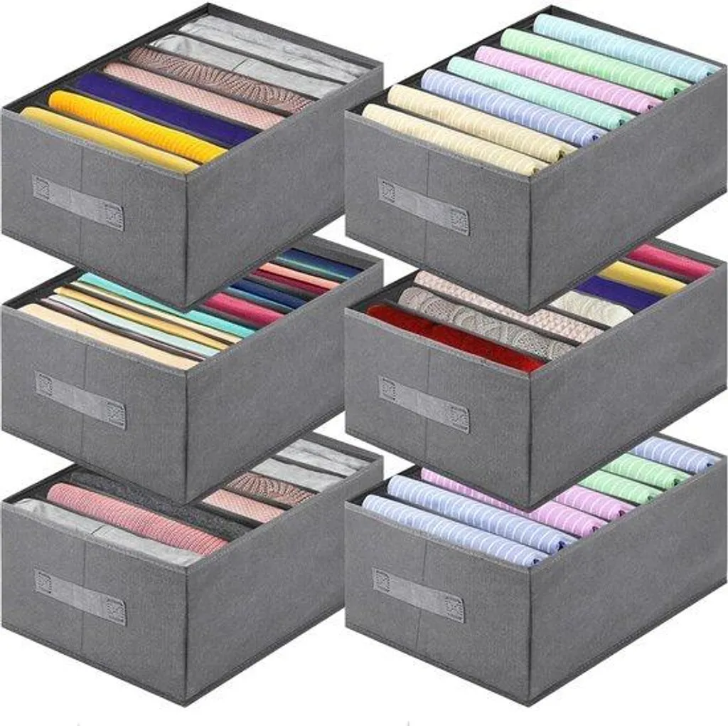 Boîte de rangement vêtements avec poignée, 7 compartiments empilables, x6