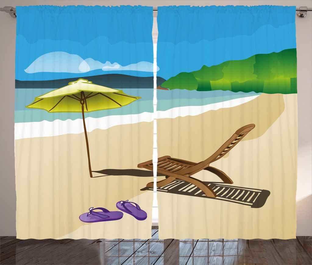 ABAKUHAUS Sommer Rustikaler Gardine, Sonnenschein-Sand-Wellen, Schlafzimmer Kräuselband Vorhang mit Schlaufen und Haken, 280 x 245 cm, Mehrfarbig