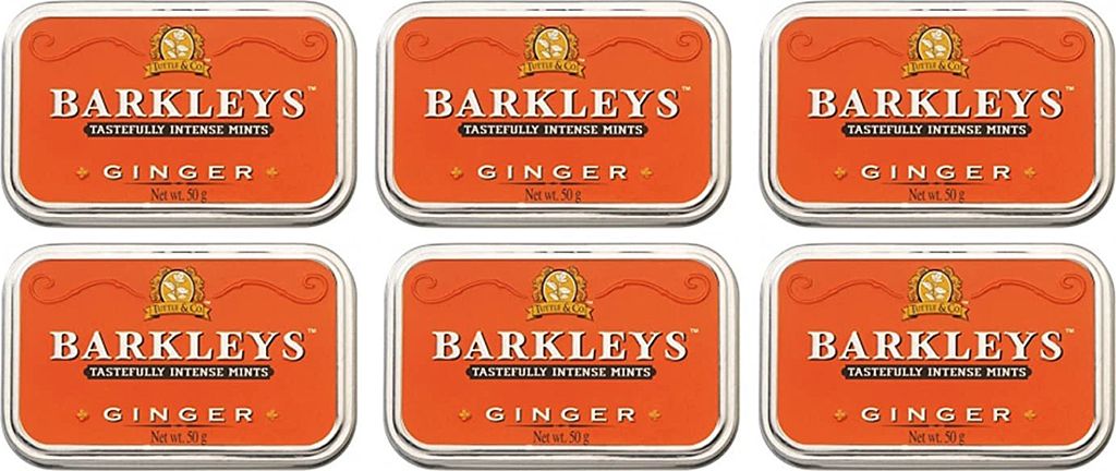 Barkleys Ginger Pastillen Ingwer Geschmack in Metalldose 50g 6er Pack