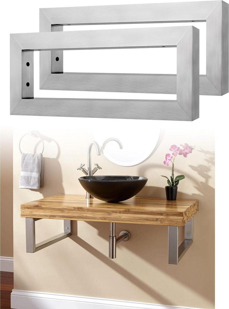 Sessamen-LP Wandkonsole für Waschtisch Waschtischhalterung 2 Stück 30×15cm Gebürsteter Edelstahl Handtuchhalter für Waschbecken Regale Tisch