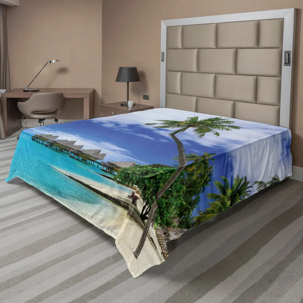 Drap de Lit Infroissable Anti-Décoloration Motif Paysage Tropical