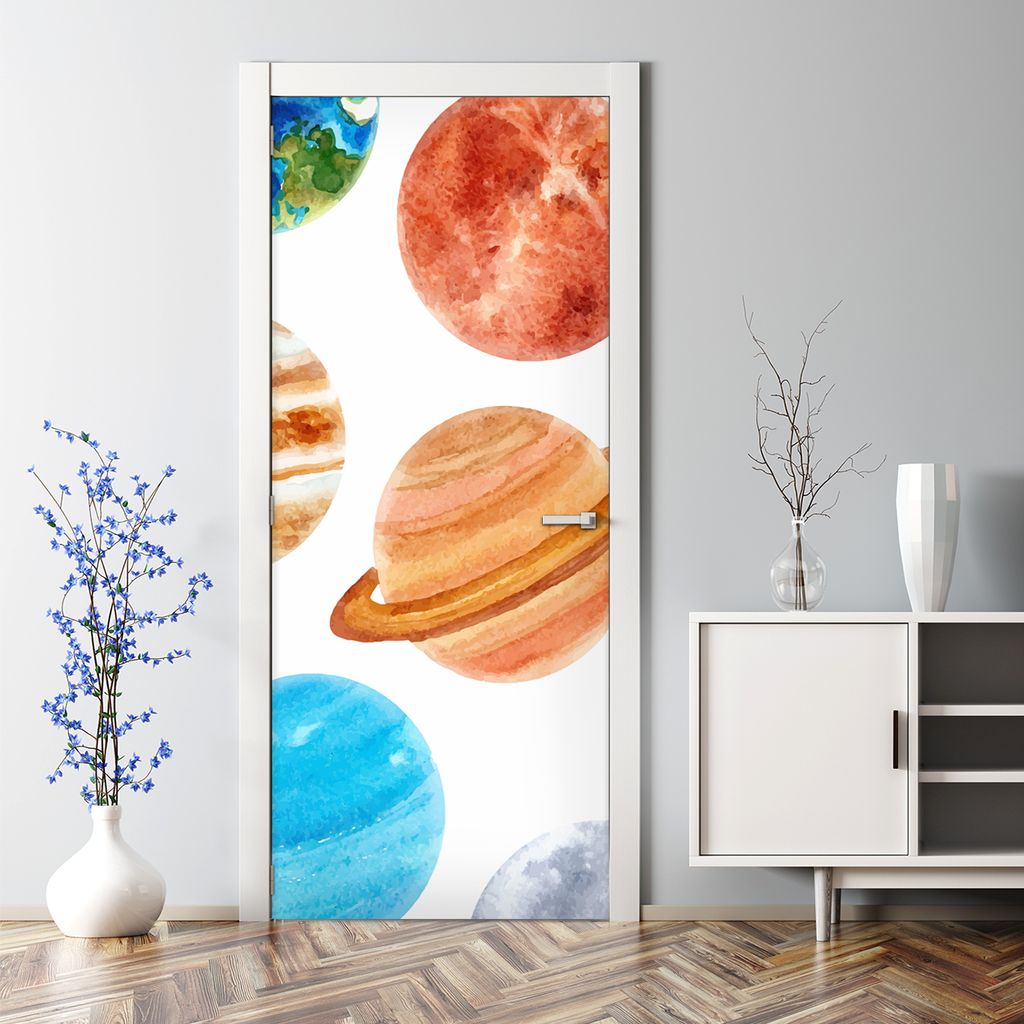 Dekorative Aufkleber Türtapete selbstklebend Tattoo Klebefolie Bunte Planeten 85 x 200 cm