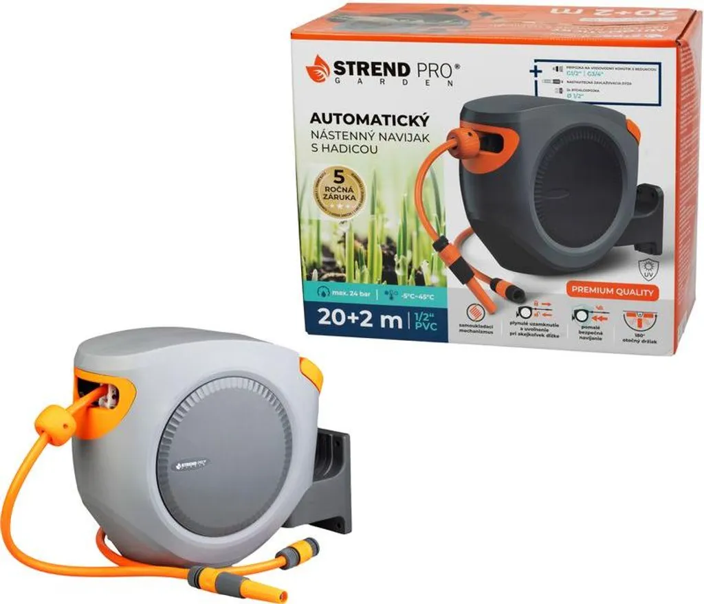 Dévidoir Strend Pro Premium automatique mural 20m robuste et pivotant
