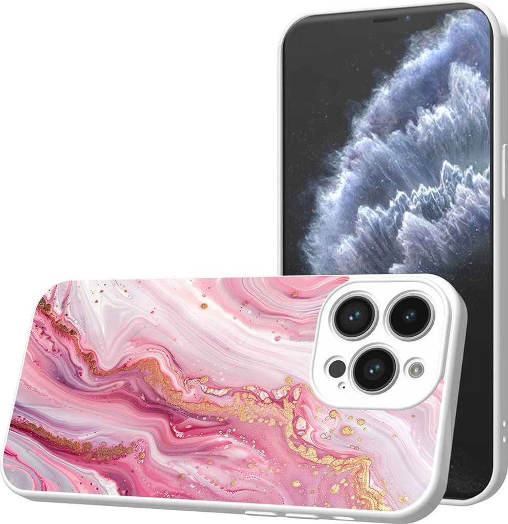 Smartphonica Handyhülle Geeignet für iPhone 11 Pro Max mit Pink Marble Druck - TPU Back Cover Case Pink Marble Design - Weiß