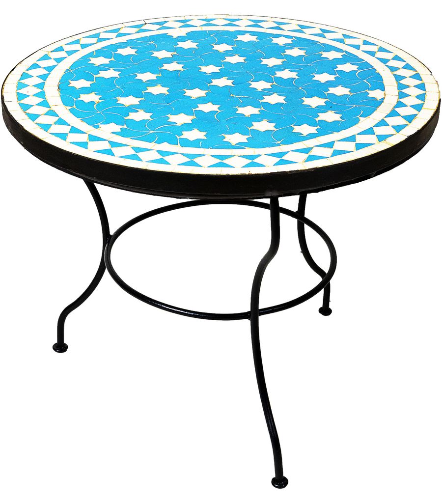 ORIGINAL Marokkanischer Mosaiktisch Couchtisch ø 60cm Groß rund | Runder Kleiner Mosaik Gartentisch Mediterran | als Tisch Beistelltisch für Bal...