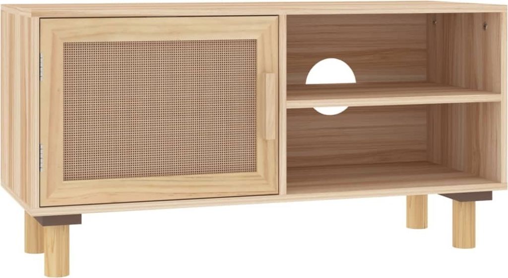 TV-Schrank Braun 80x30x40 cm Massivholz Kiefer und Natur-Rattan