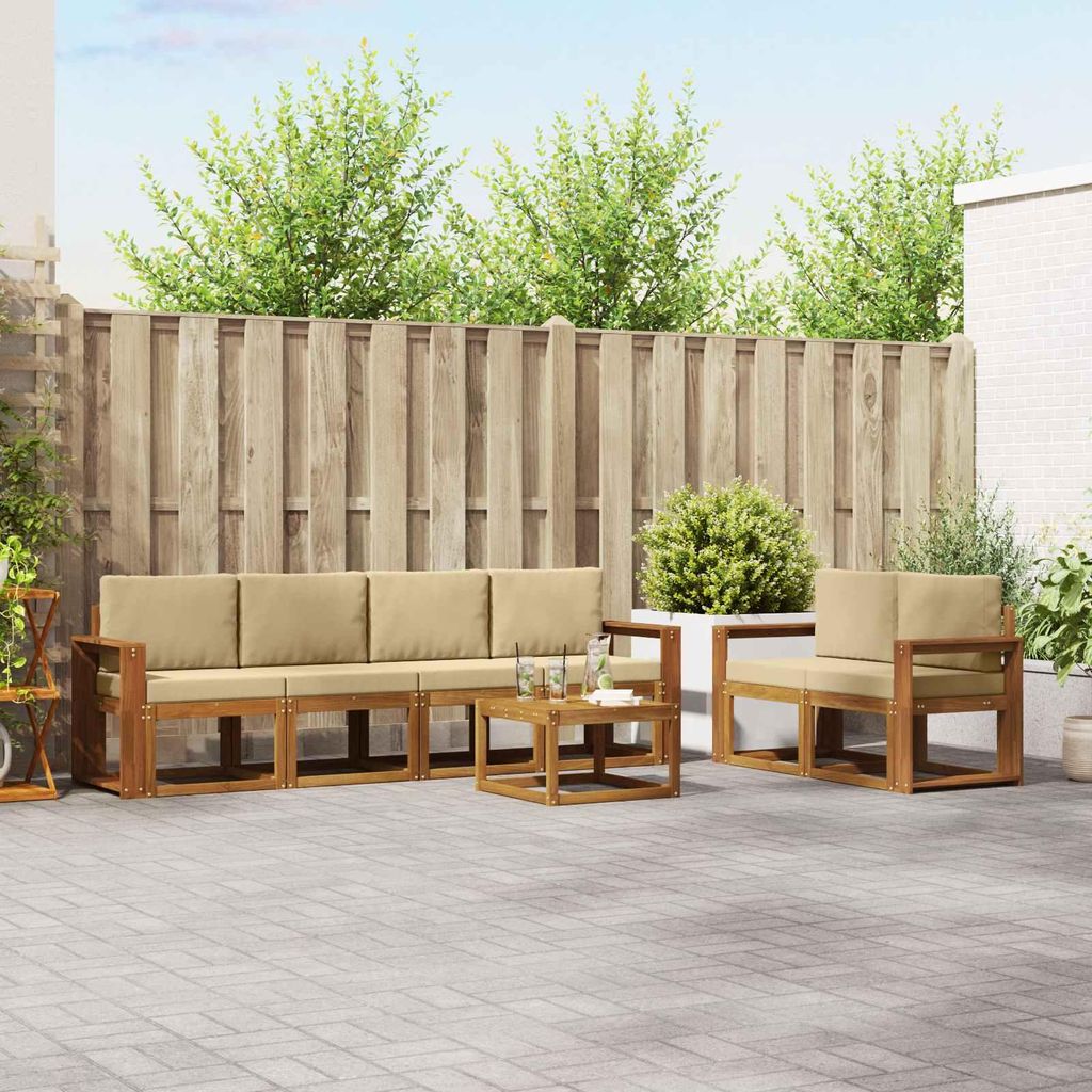 Outdoor-Sofagarnitur - VIDAXL - Terrassen-Sofa - 7 pcs - Natur und Beige Massivholz Akazie