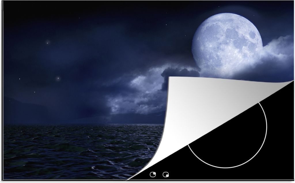 KitchenYeah Herdabdeckplatte Mond - Meer - Horizont , 78x52cm, Küche Deko, Glaskeramikkochfeld Herdabdeckung, Abdeckplatte fùr Kochfeld