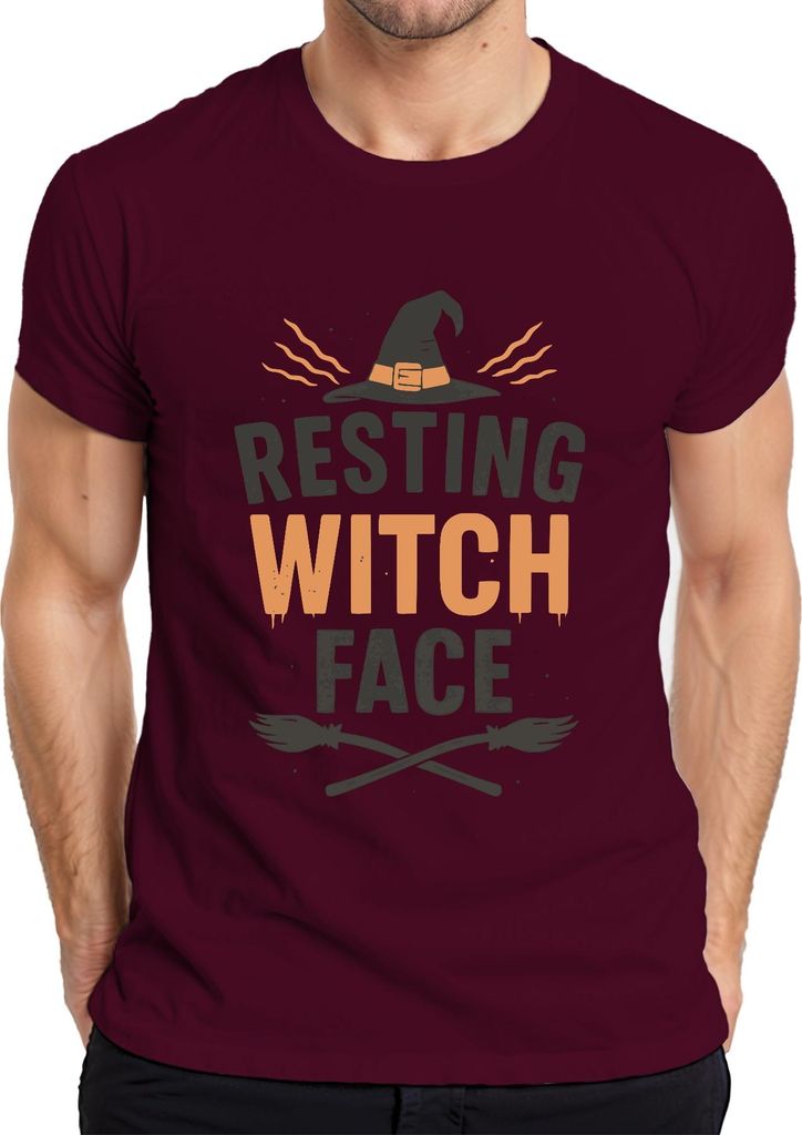 Halloween RESTING WITCH FACE Hexe Hexenhut Geschenk Lustig Spruch Herren T-Shirt, Burgundy, 3XL