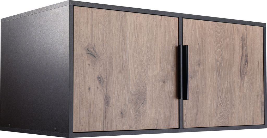 Albello Schrankaufsatz Laos Schrankoberteil Schranktopper Schrankaufsatz für das Schlafzimmer Wohnzimmer Schwarz, Eiche 100x57,5x45 cm