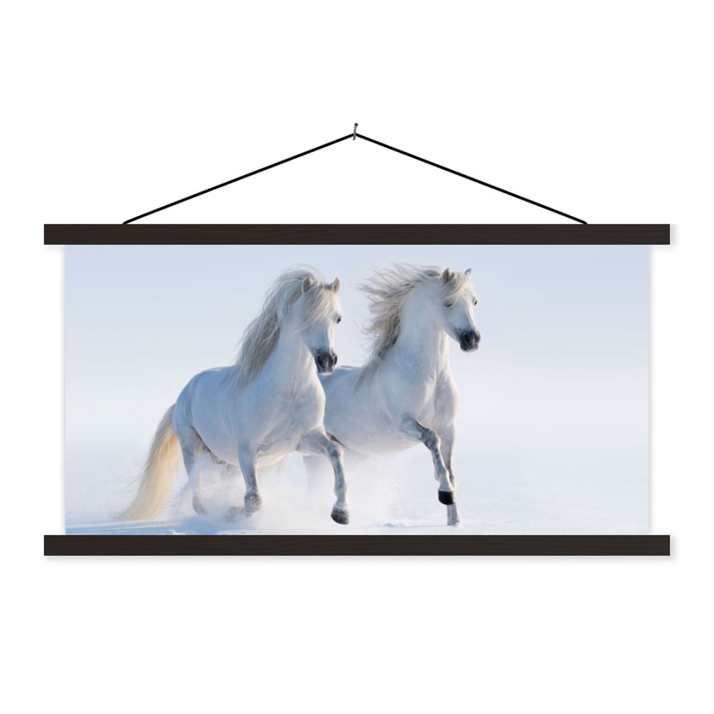 MuchoWow Textilposter Winter - Pferde - Schnee 60x30 cm mit schwarzem Rahmen - Textilien
