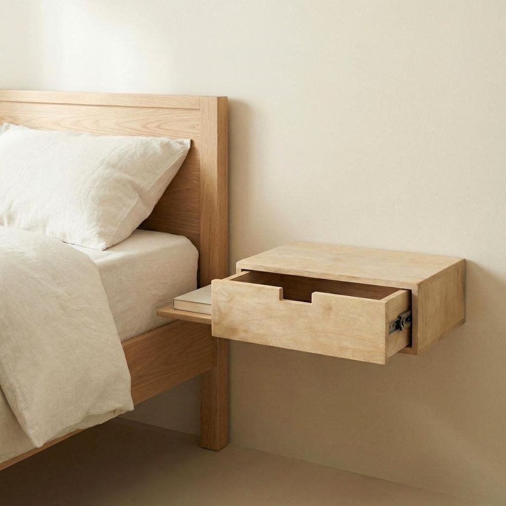 Giga Meubel Nachttisch Niek - Schwebend Natur Mangoholz - Links - 65x30x16cm