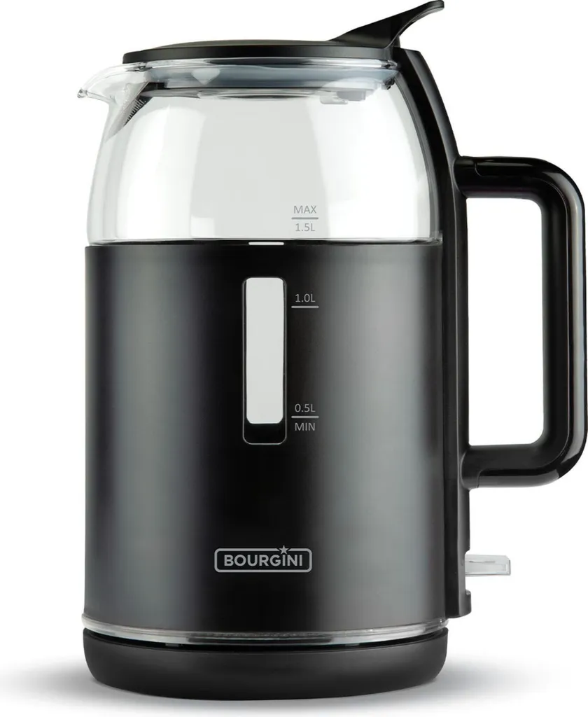 Bouilloire Design Noir Mat et Verre 1,5 L - Finition Premium Bourgini 1.5L