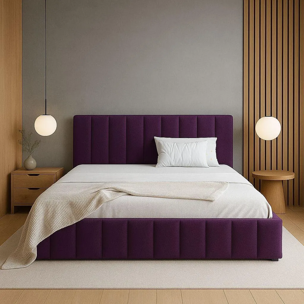 Cadre de Lit en Velours Prune 90x200cm Lit Simple Capitonné Design Chic