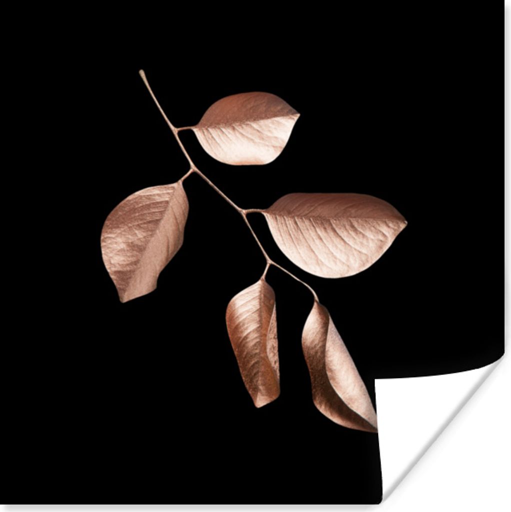 MuchoWow Poster Rosa - Blatt - Gold 75x75 cm - Wand Dekoration
