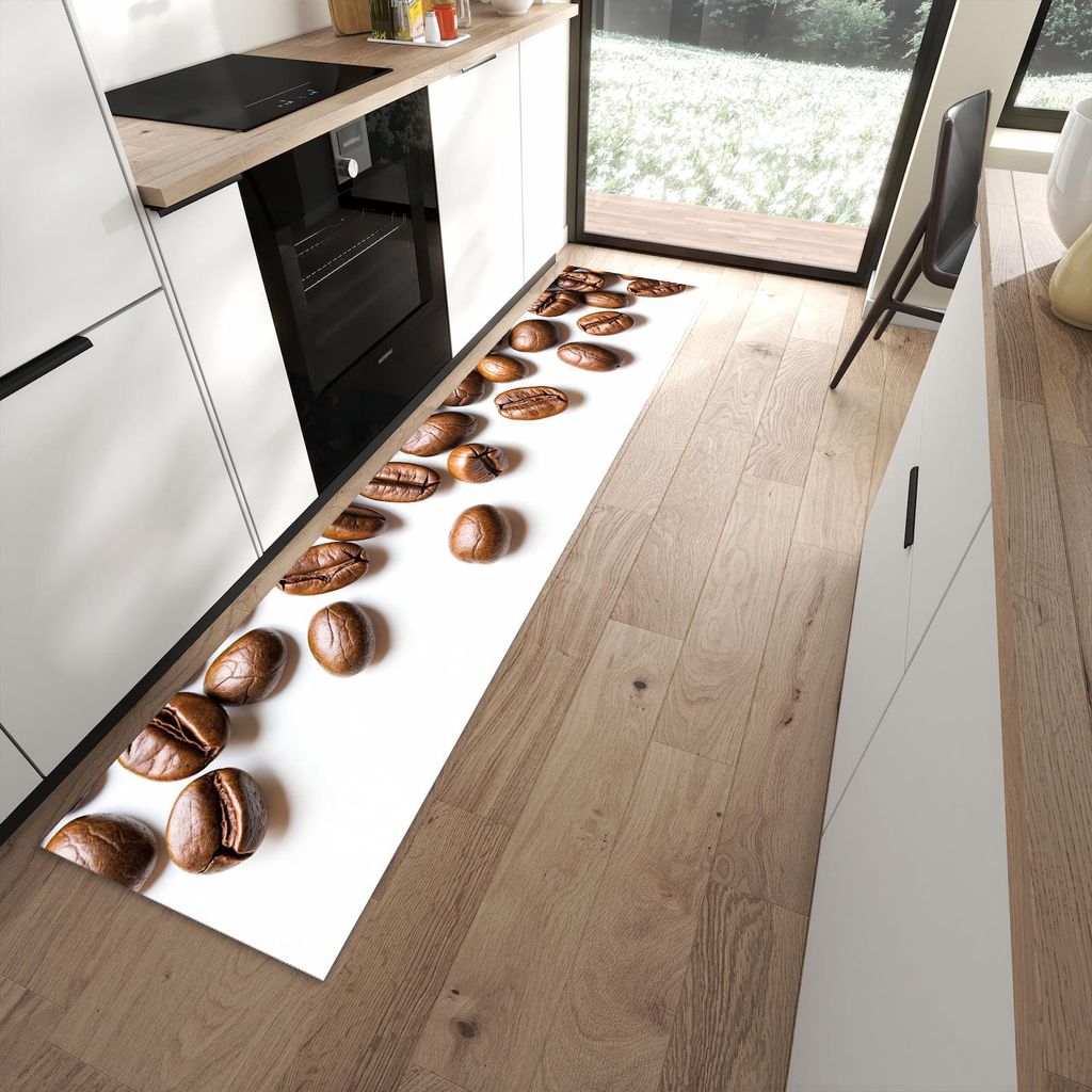 Küchenteppich 60x270cm rutschfest & abwischbar PVC Läufer - Verträumte Kaffeebohnen