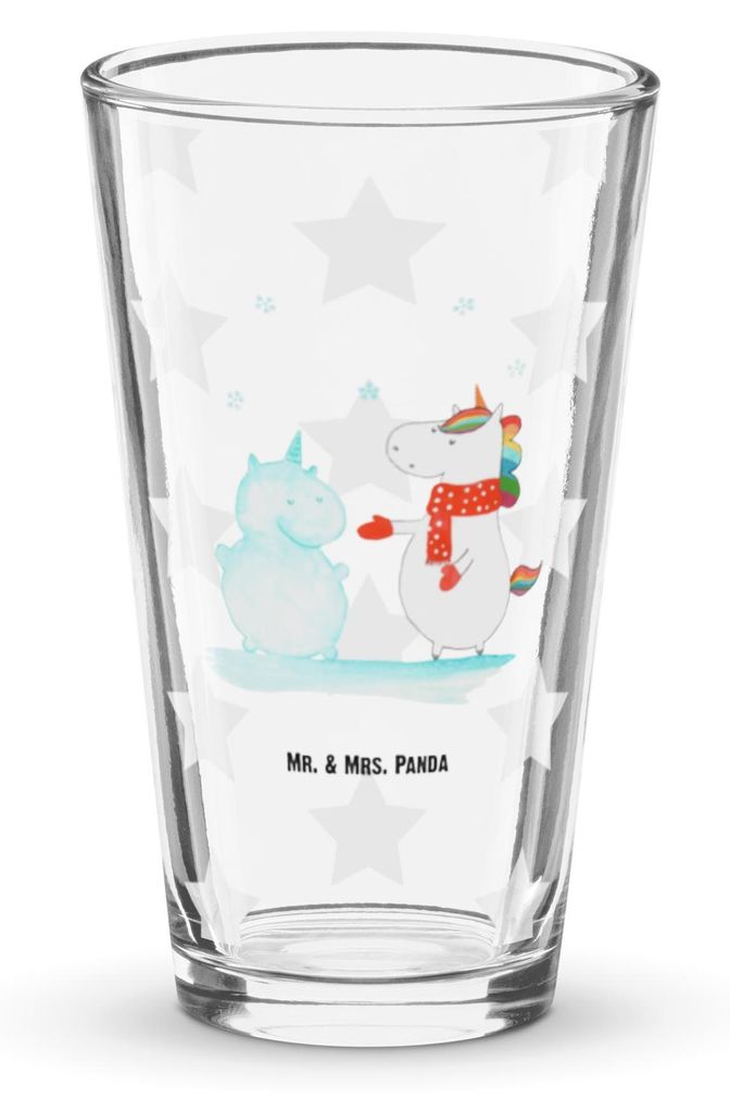 Mr. & Mrs. Panda Glas Einhorn Schneemann - Transparent - Geschenk, Cocktailglas, Schnee, Mütze, Kuchen, Longdrinkglas, Unicorn, Tumbler, Bierglas,...