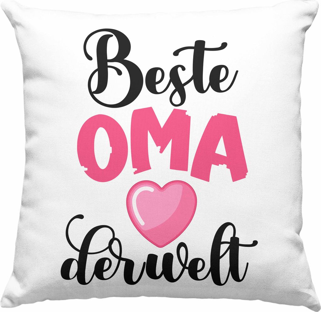 Trendation - Für Die Beste Oma Der Welt Deko-Kissen mit Füllung 40x40 Geschenk Geschenkidee Von Enkel Enkelin Herz (Rosa)