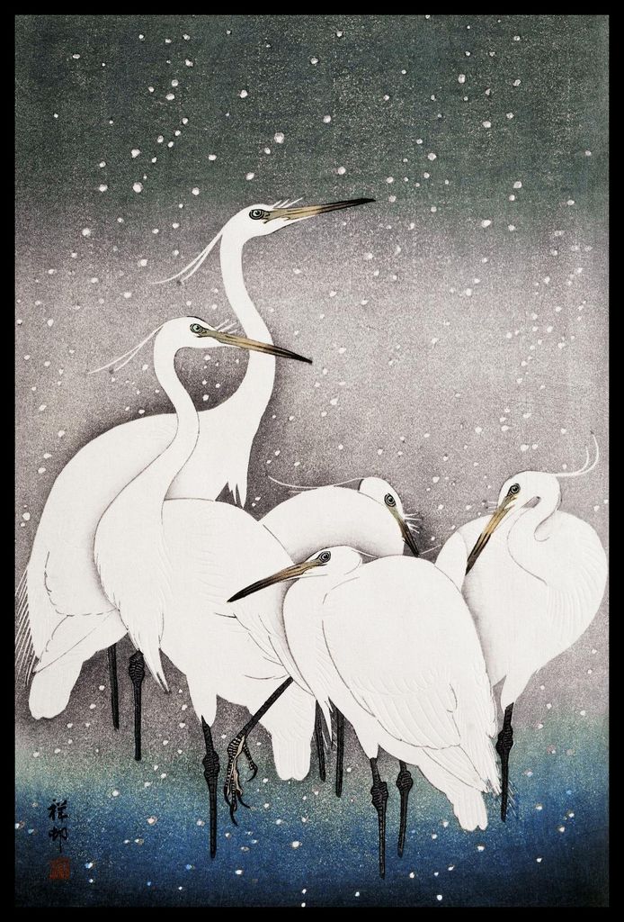 Plakat 40x60cm Gruppe von Reihern, Japanischer Kranich Vintage für das Wohnzimmer
