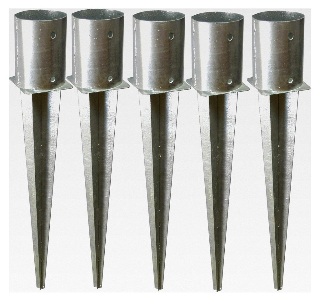 Runde Zaunpfosten-Hülse 120 mm – 5er Set – Feuerverzinkt – Einschlaghülse für Holzpfosten Ø 120 mm – Pfostenhalter ohne Beton – Holzz...