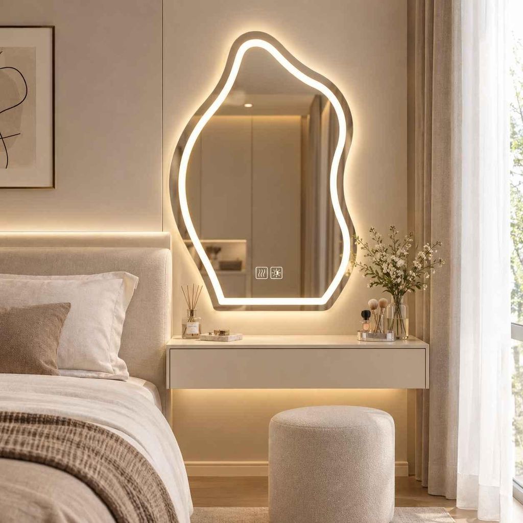 Miroir de salle de bain LED asymétrique avec éclairage, Image du produit 